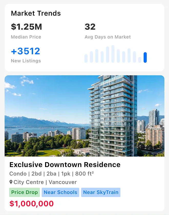 GeoHouse app — Vancouver market trends and a downtown listing